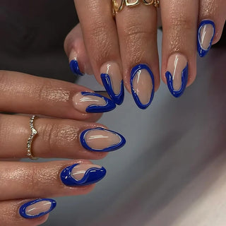  24Pcs Blue French Almond Press On Nails Set cashymart