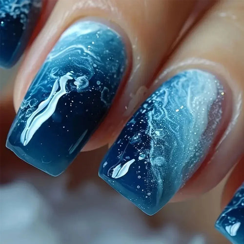  24Pcs Blue Wave Press On Fake Nails Set cashymart