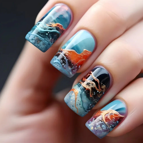  24Pcs Blue Wave Press On Fake Nails Set cashymart