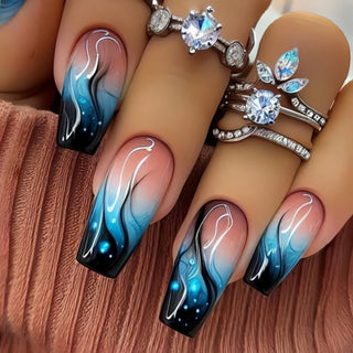 24Pcs Blue Wave Press On Fake Nails Set cashymart