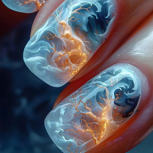  24Pcs Blue Wave Press On Fake Nails Set cashymart