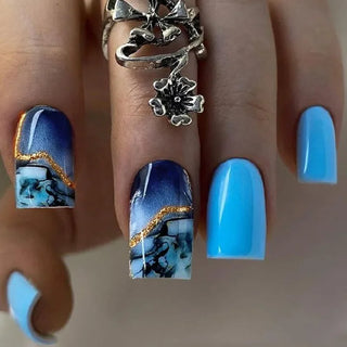  24Pcs Blue Wave Press On Fake Nails Set cashymart