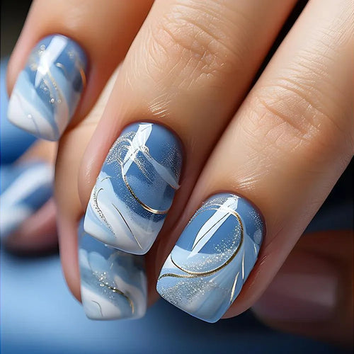  24Pcs Blue Wave Press On Fake Nails Set cashymart
