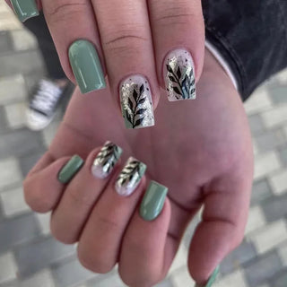  24Pcs Cute Green Square Press On Nails cashymart