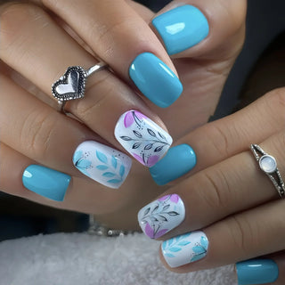  24Pcs Cute Green Square Press On Nails cashymart