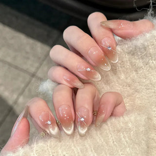  24Pcs French Almond Press On Fake Nails cashymart