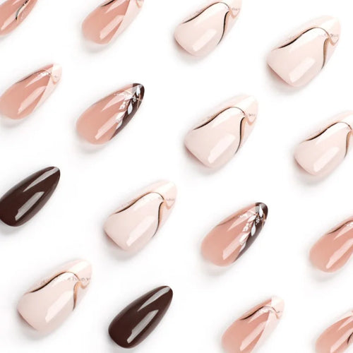  24Pcs Medium Almond Brown Leaf Press-On Nails cashymart