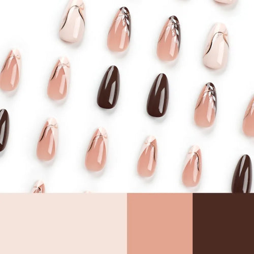  24Pcs Medium Almond Brown Leaf Press-On Nails cashymart