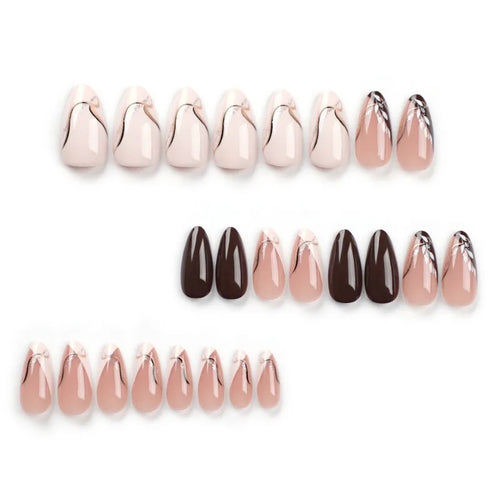  24Pcs Medium Almond Brown Leaf Press-On Nails cashymart
