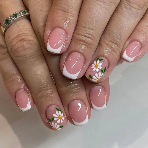  24Pcs Pink Flower Press-On Nails Set cashymart