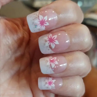  24Pcs Pink Flower Press-On Nails Set cashymart