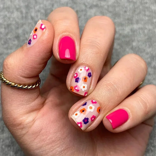  24Pcs Pink Flower Press-On Nails Set cashymart