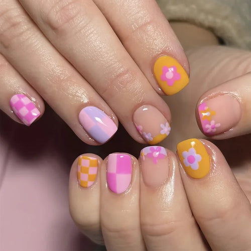  24Pcs Pink Flower Press-On Nails Set cashymart