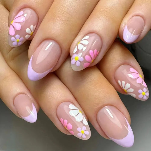  24Pcs Pink Flower Press-On Nails Set cashymart