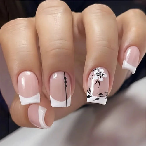  24Pcs Pink Flower Press-On Nails Set cashymart