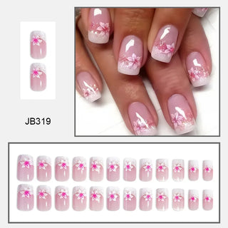  24Pcs Pink Flower Press-On Nails Set cashymart