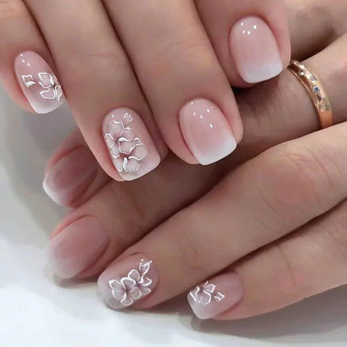  24Pcs Pink Flower Press-On Nails Set cashymart