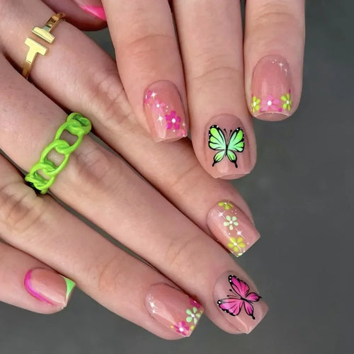  24Pcs Pink Flower Press-On Nails Set cashymart