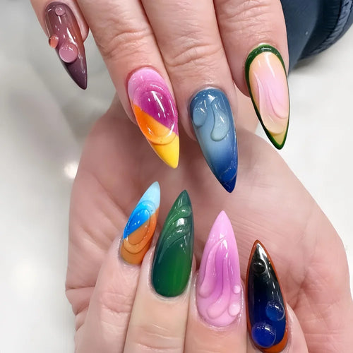  24pcs Color Almond Press On Nails Set cashymart