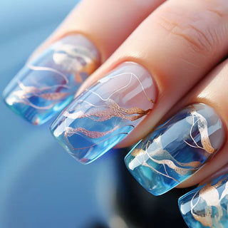  24pcs French Blue Pearl False Nails Set cashymart