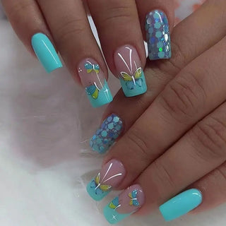  24pcs French Blue Pearl False Nails Set cashymart