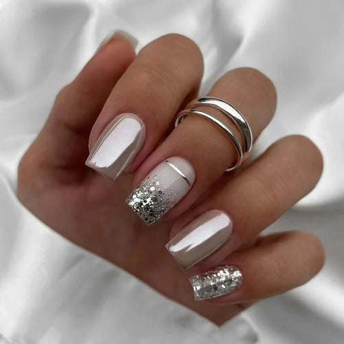  24pcs French Blue Pearl False Nails Set cashymart