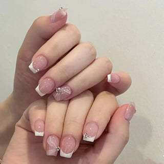  24pcs French Blue Pearl False Nails Set cashymart