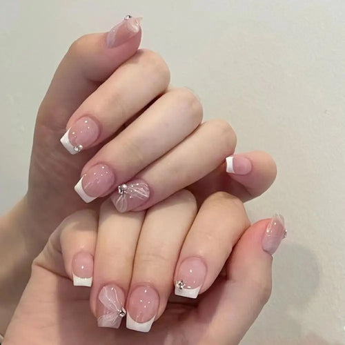  24pcs French Blue Pearl False Nails Set cashymart