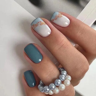  24pcs French Blue Pearl False Nails Set cashymart