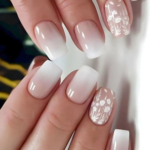  24pcs French Blue Pearl False Nails Set cashymart