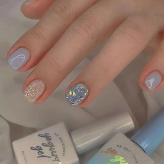  24pcs French Blue Pearl False Nails Set cashymart