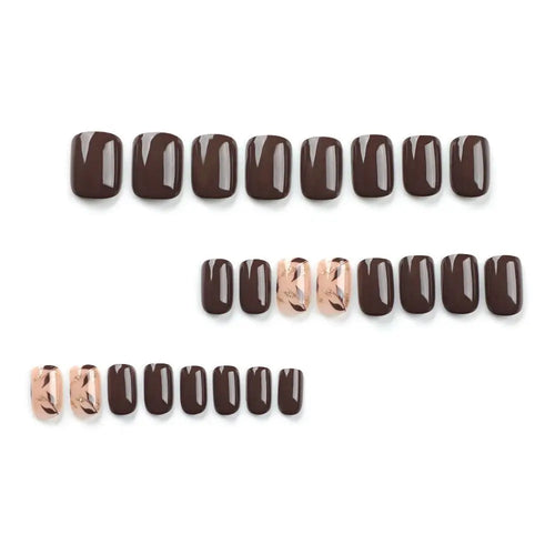  24pcs French Brown Leaf Full Cover Nails cashymart