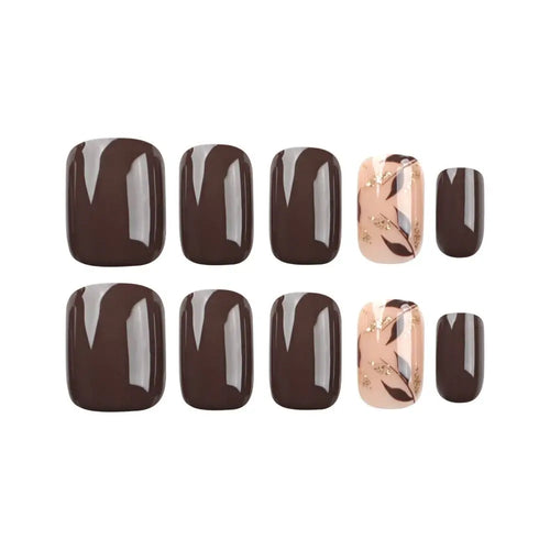 24pcs French Brown Leaf Full Cover Nails cashymart