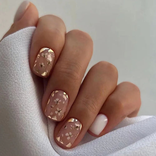 24pcs French Brown Leaf Full Cover Nails cashymart
