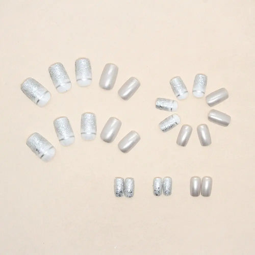  24pcs French Silver Press On Nails Set cashymart