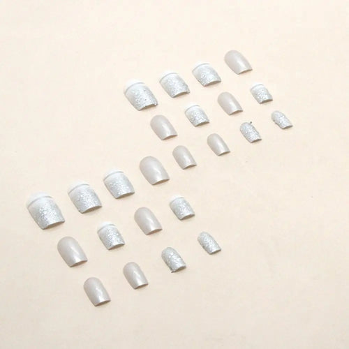  24pcs French Silver Press On Nails Set cashymart