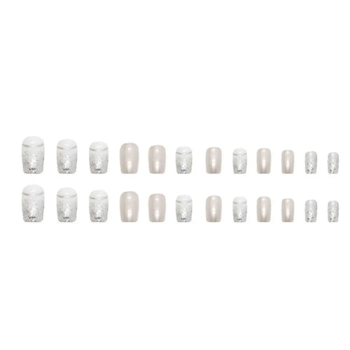  24pcs French Silver Press On Nails Set cashymart