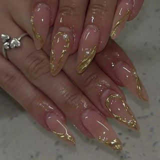  24pcs Golden Smudge Press on Nails Set cashymart