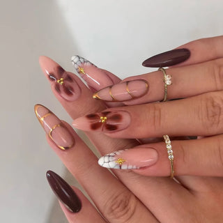  24pcs Golden Smudge Press on Nails Set cashymart