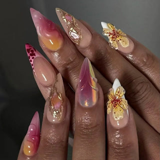  24pcs Golden Smudge Press on Nails Set cashymart