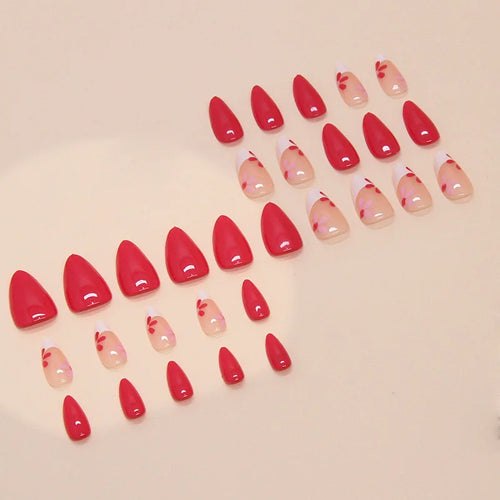 24pcs Rose Red French Flower Press On Nails cashymart
