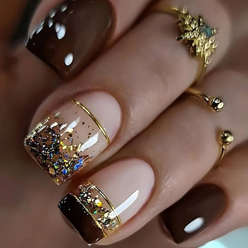  24pcs Short Square Press On Fake Nails cashymart