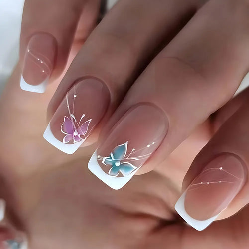  24pcs Spring Summer Flower Butterfly Press On Nails cashymart