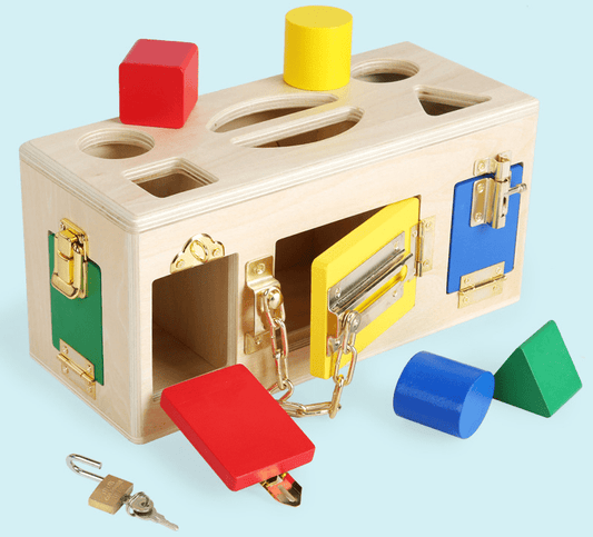  Educational Shape Lock Box Wooden Toy for Preschool Kids cashymart