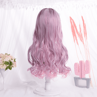  Korean Qi Liuhai Long Curly Hair Pink Wig cashymart