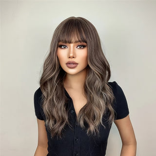  Brown Wavy Bangs Wig cashymart