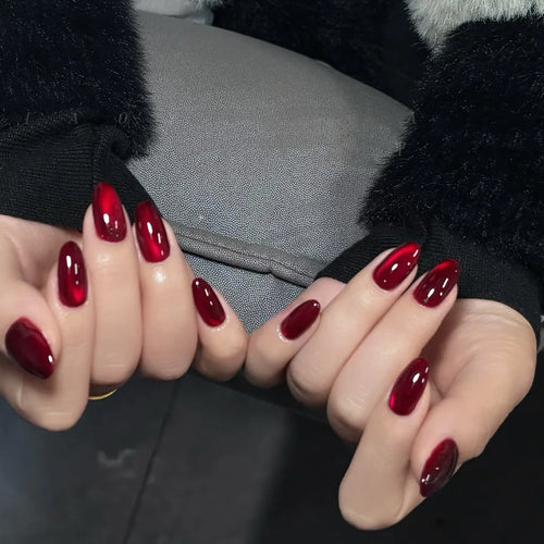  30 Pcs Red Press On Nails Set with Glue cashymart