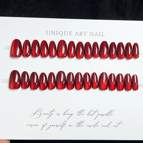  30 Pcs Red Press On Nails Set with Glue cashymart