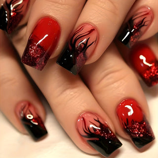  Flame-Kissed Red Press-On Nails cashymart