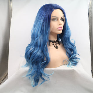  Long Curly Blue Front Lace Wig cashymart